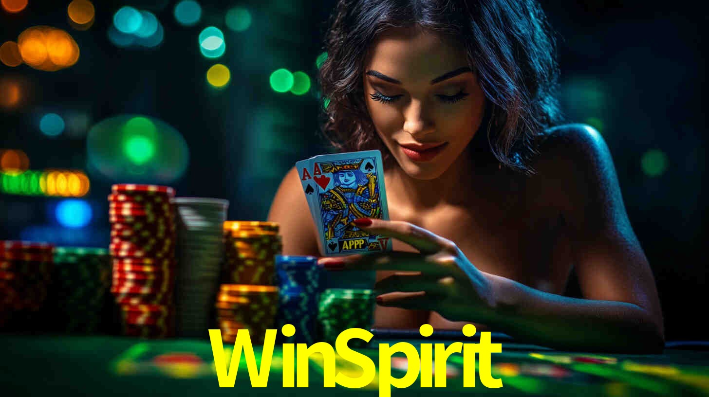 Una escena digital vívida inspirada en casino con WinSpirit mostrado prominentemente, luces brillantes, fichas, cartas y acentos dorados.